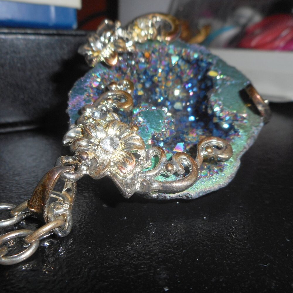 GEODE NECKLACE, silver, WEAR AS A GEODE OR A ROCK pendant.